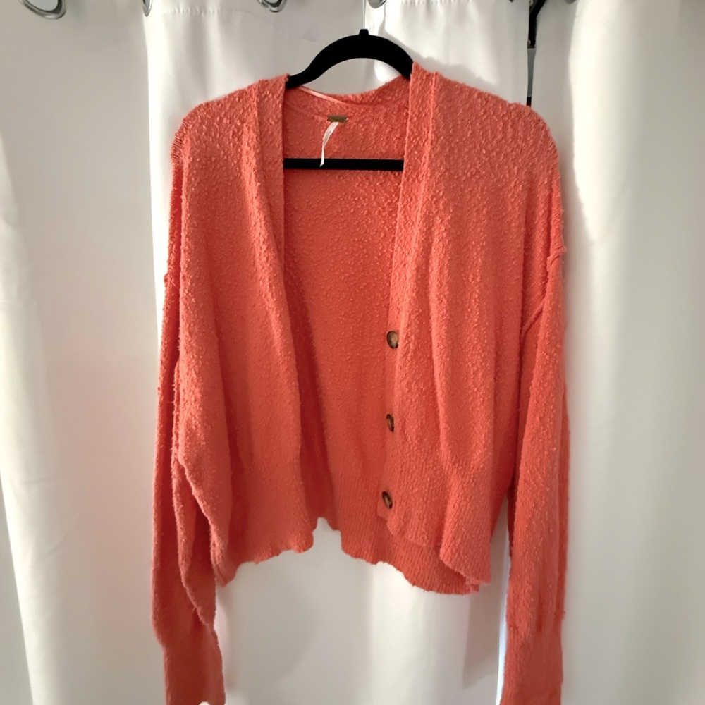 Coral Button-Up Women's Sweater